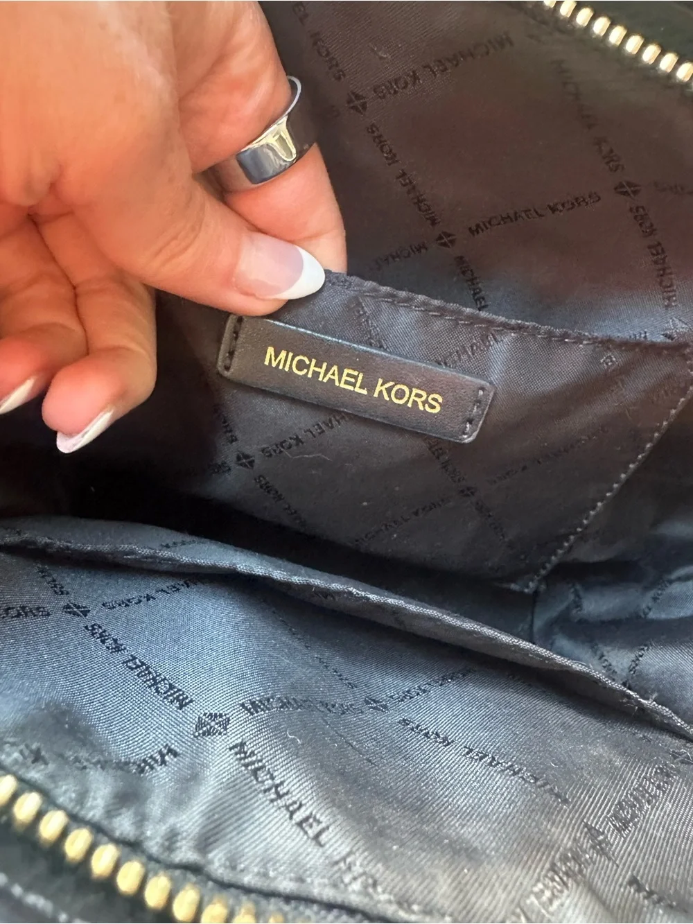 Michael Kors Black Leather Satchel with Gold Logo Charm - Picture 4 of 5